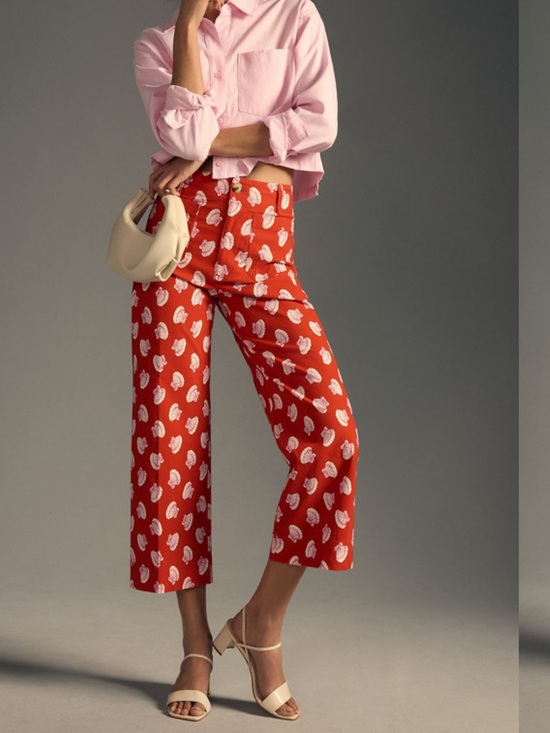 Maeve Pants - Maeve Colette High-Rise Red Shell Printed Cropped Wide-Leg Pants Size 28